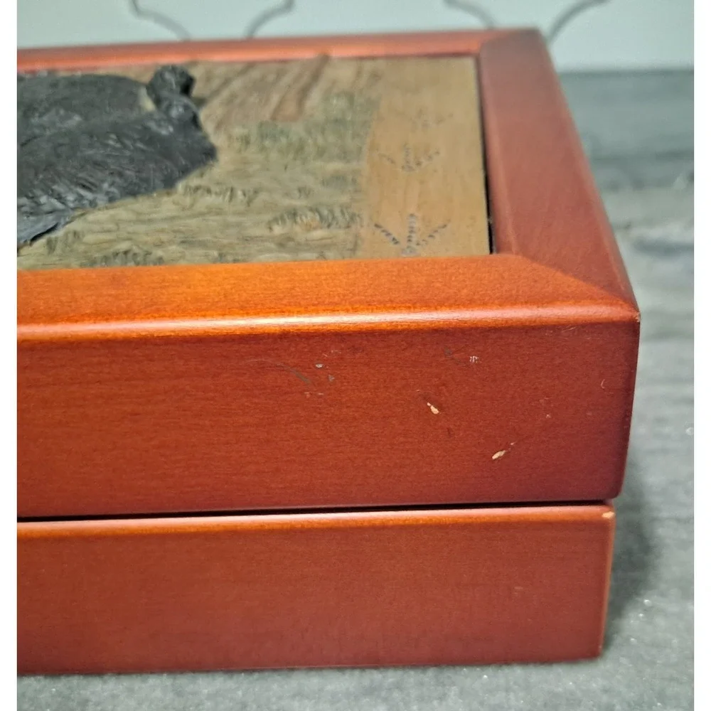 Wooden Jewelry box Carved Turkey Design W/ Turkey Sound Effect 7x5.5x2.75